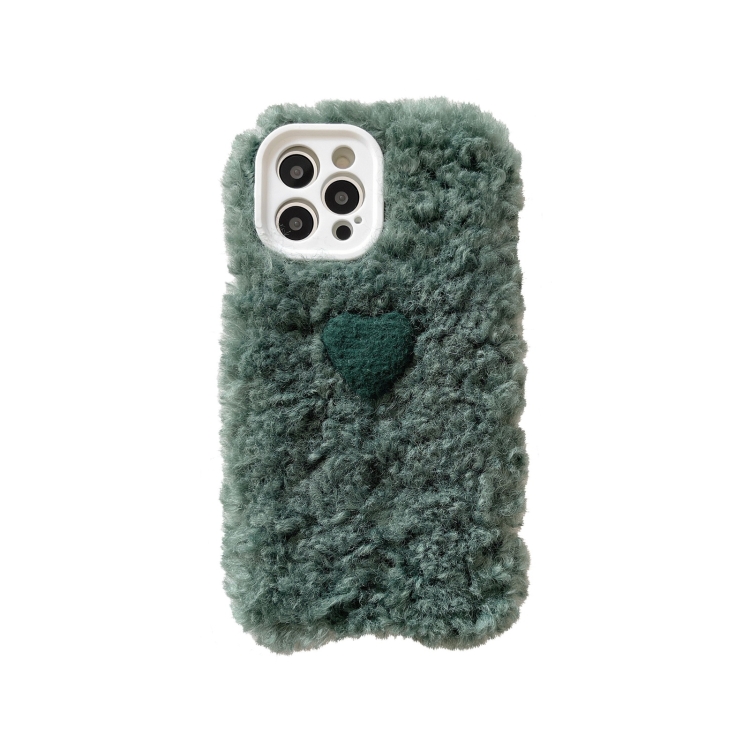 

Plush Heart Soft Protective Case For iPhone 12 Pro(Green)