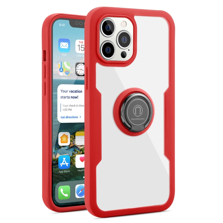 

360 All-inclusive Dual-sided Magnetic Case with Ring Holder For iPhone 13 mini(Red)