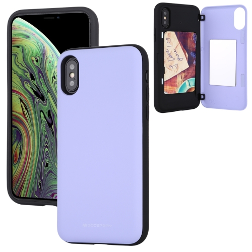 

For iPhone X / XS GOOSPERY MAGNETIC DOOR BUMPER Magnetic Catche Shockproof Soft TPU + PC Case With Card Slot(Purple)