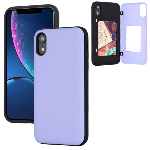 

For iPhone XR GOOSPERY MAGNETIC DOOR BUMPER Magnetic Catche Shockproof Soft TPU + PC Case With Card Slot(Purple)