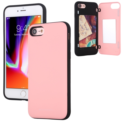 

For iPhone SE 2020 / 8 / 7 GOOSPERY MAGNETIC DOOR BUMPER Magnetic Catche Shockproof Soft TPU + PC Case With Card Slot(Pink)