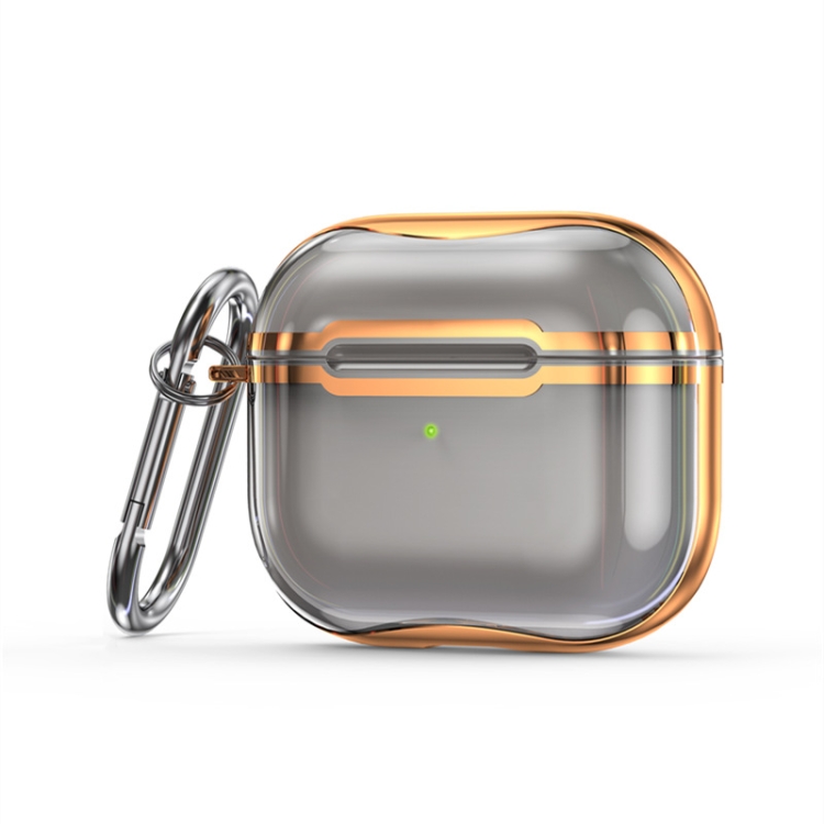 

Electroplating Frame + Transparent TPU Earphone Protective Case with Hook For AirPods 3(Transparent Black + Gold)