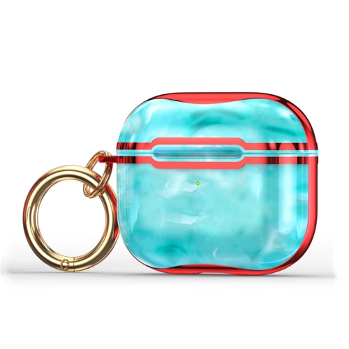 

Marble Texture Electroplating Frame Earphone Protective Case with Hook For AirPods 3(Green + Red)