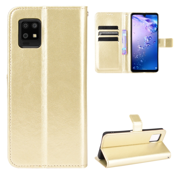 

For Aquos Zero6 Crazy Horse Texture Horizontal Flip Leather Case with Holder & Card Slots & Lanyard(Gold)