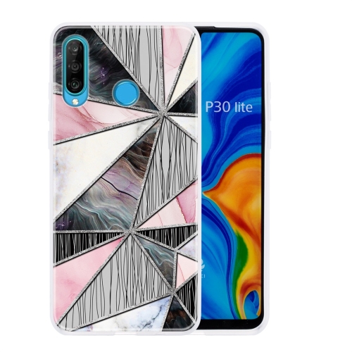 

For Huawei P30 Lite Geometric Marble Series Frosted Translucent TPU Protective Case(Grey Triangle)
