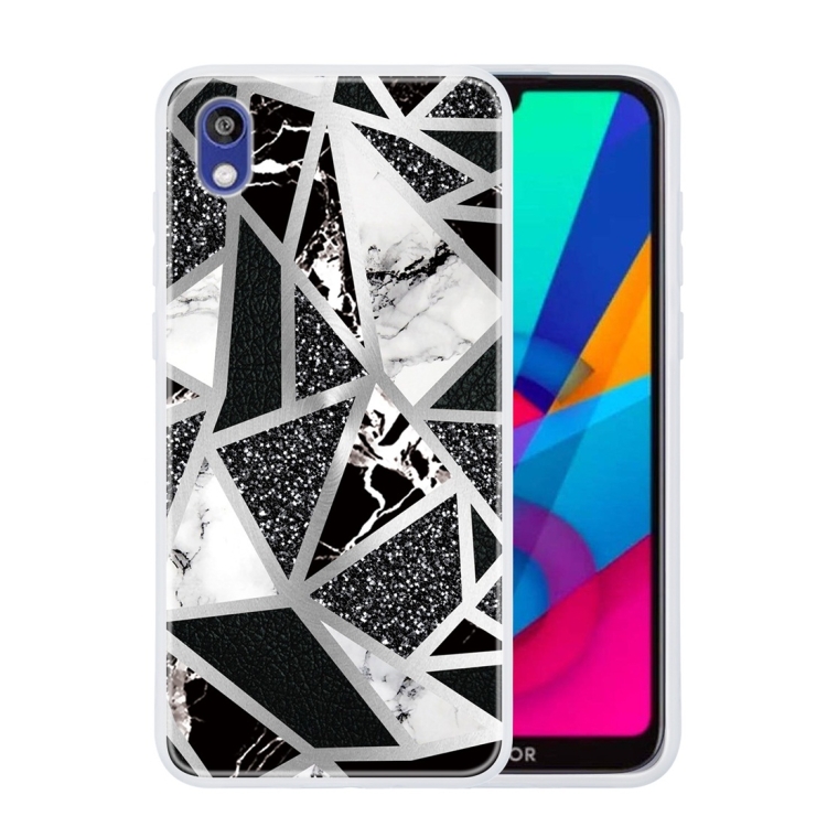 

For Huawei Honor 8S Geometric Marble Series Frosted Translucent TPU Protective Case(Black White Grey)