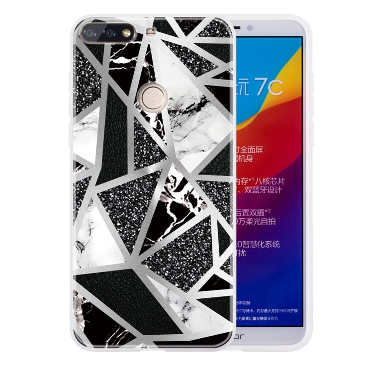

For Huawei Enjoy 8 Geometric Marble Series Frosted Translucent TPU Protective Case(Black White Grey)