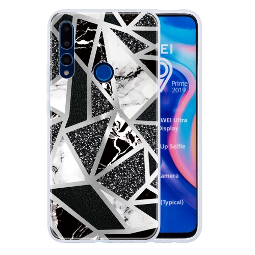 

For Huawei P Smart Z Geometric Marble Series Frosted Translucent TPU Protective Case(Black White Grey)