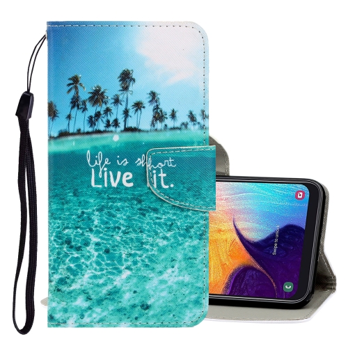 

For Galaxy A50 3D Colored Drawing Horizontal Flip PU Leather Case with Holder & Card Slots & Wallet(Coconut Tree)