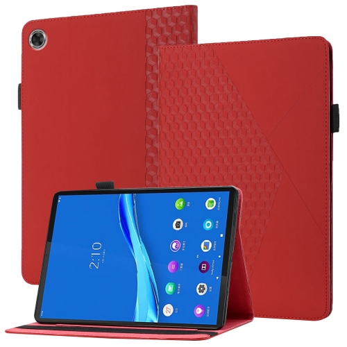 

For Lenovo Tab M10 Plus Rhombus Skin Feel Horizontal Flip Tablet Leather Case with Card Slots & Holder(Red)