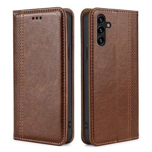 

For Samsung Galaxy A13 5G Grid Texture Magnetic PU + TPU Horizontal Flip Leather Case with Holder & Card Slot(Brown)