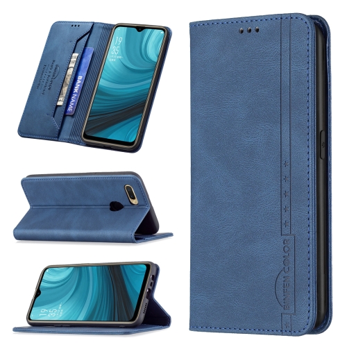 

For OPPO A7 Magnetic RFID Blocking Anti-Theft Leather Case with Holder & Card Slots & Wallet(Blue)