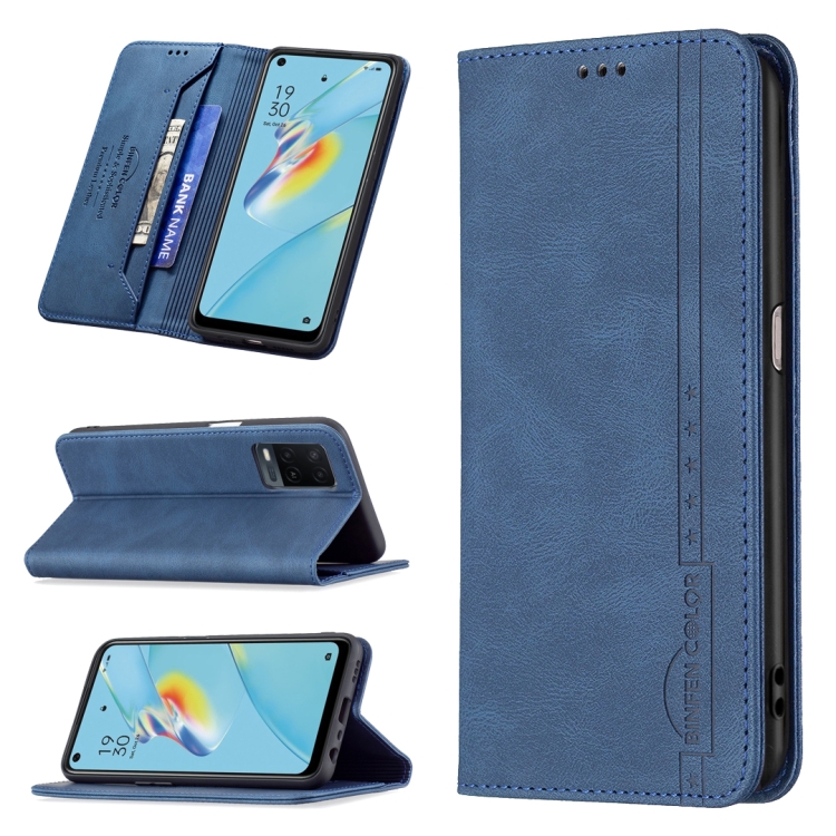 

For OPPO A54 4G Magnetic RFID Blocking Anti-Theft Leather Case with Holder & Card Slots & Wallet(Blue)
