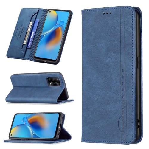 

For OPPO A74 4G / F19 4G Magnetic RFID Blocking Anti-Theft Leather Case with Holder & Card Slots & Wallet(Blue)