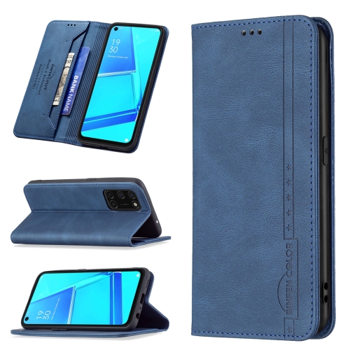 

For OPPO A92 / A72 / A52 Magnetic RFID Blocking Anti-Theft Leather Case with Holder & Card Slots & Wallet(Blue)