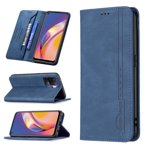 

For OPPO A94 4G / Reno5 / F19 Pro Magnetic RFID Blocking Anti-Theft Leather Case with Holder & Card Slots & Wallet(Blue)