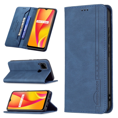 

For OPPO Realme C15 / C12 / C25 Magnetic RFID Blocking Anti-Theft Leather Case with Holder & Card Slots & Wallet(Blue)