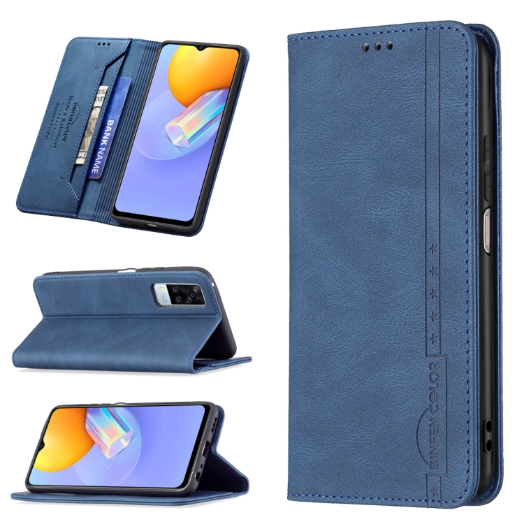 

For vivo Y51 2020 / Y51a / Y51s Magnetic RFID Blocking Anti-Theft Leather Case with Holder & Card Slots & Wallet(Blue)