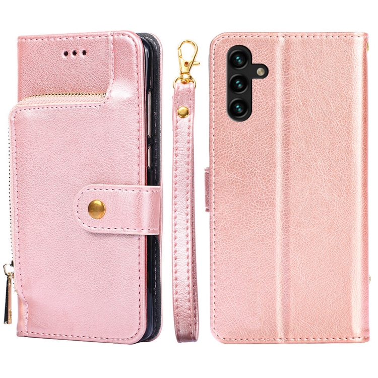 

For Samsung Galaxy A13 5G Zipper Bag PU + TPU Horizontal Flip Leather Case with Holder & Card Slot & Wallet & Lanyard(Rose Gold)
