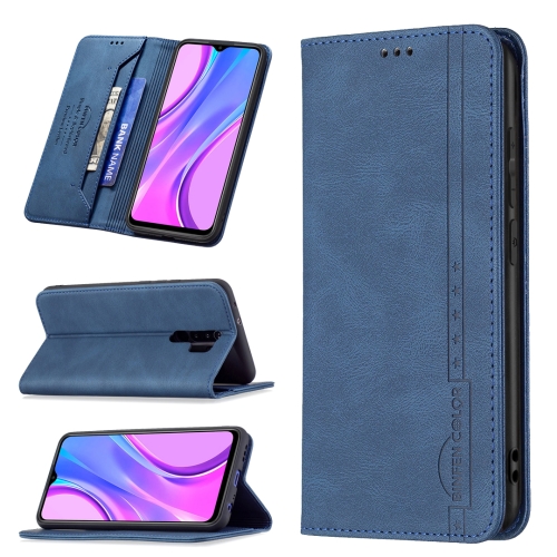 

For Xiaomi Redmi 9 Magnetic RFID Blocking Anti-Theft Leather Case with Holder & Card Slots & Wallet(Blue)