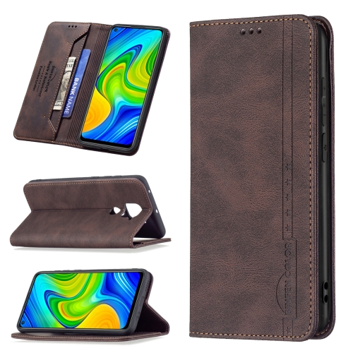 

For Xiaomi Redmi Note 9/Redmi 10X 4G Magnetic RFID Blocking Anti-Theft Leather Case with Holder & Card Slots & Wallet(Brown)