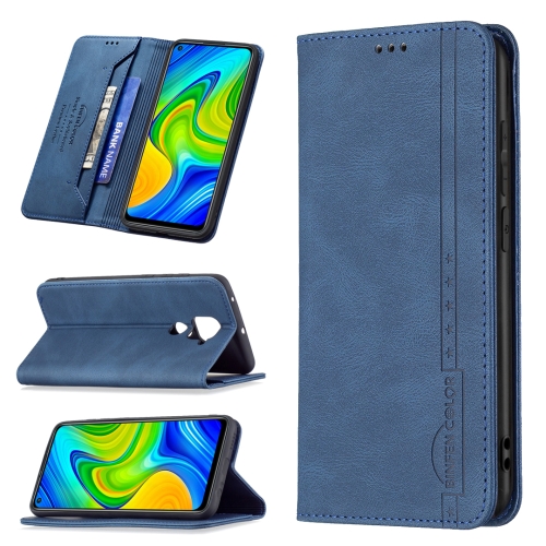 

For Xiaomi Redmi Note 9/Redmi 10X 4G Magnetic RFID Blocking Anti-Theft Leather Case with Holder & Card Slots & Wallet(Blue)