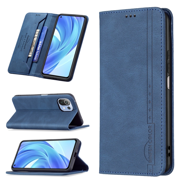 

For Xiaomi Mi 11 Lite Magnetic RFID Blocking Anti-Theft Leather Case with Holder & Card Slots & Wallet(Blue)