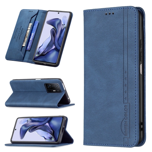 

For Xiaomi 11T / 11T Pro Magnetic RFID Blocking Anti-Theft Leather Case with Holder & Card Slots & Wallet(Blue)