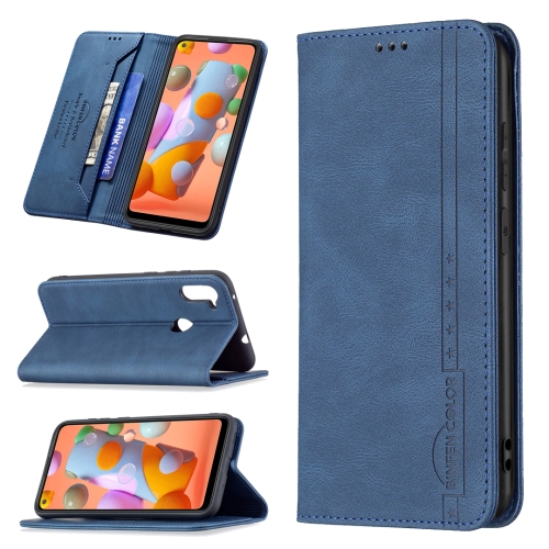 

For Samsung Galaxy A11 / M11 Magnetic RFID Blocking Anti-Theft Leather Case with Holder & Card Slots & Wallet(Blue)