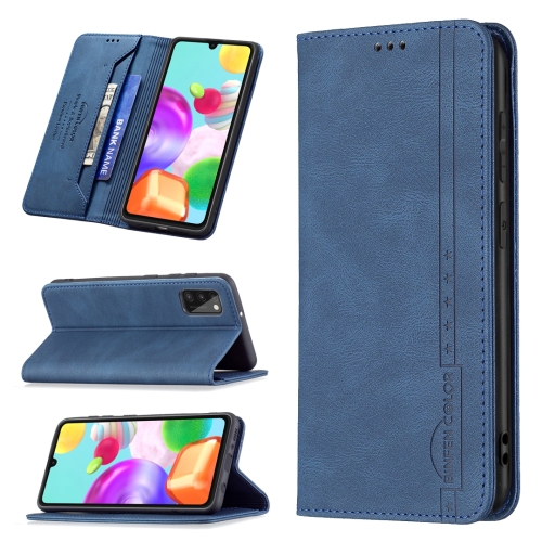 

For Samsung Galaxy A41 Magnetic RFID Blocking Anti-Theft Leather Case with Holder & Card Slots & Wallet(Blue)