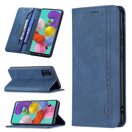 

For Samsung Galaxy A51 Magnetic RFID Blocking Anti-Theft Leather Case with Holder & Card Slots & Wallet(Blue)