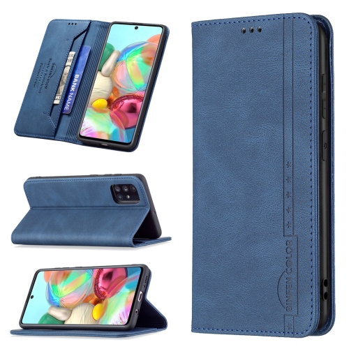 

For Samsung Galaxy A71 Magnetic RFID Blocking Anti-Theft Leather Case with Holder & Card Slots & Wallet(Blue)