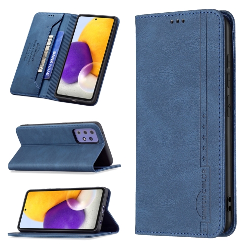 

For Samsung Galaxy A72 5G / 4G Magnetic RFID Blocking Anti-Theft Leather Case with Holder & Card Slots & Wallet(Blue)