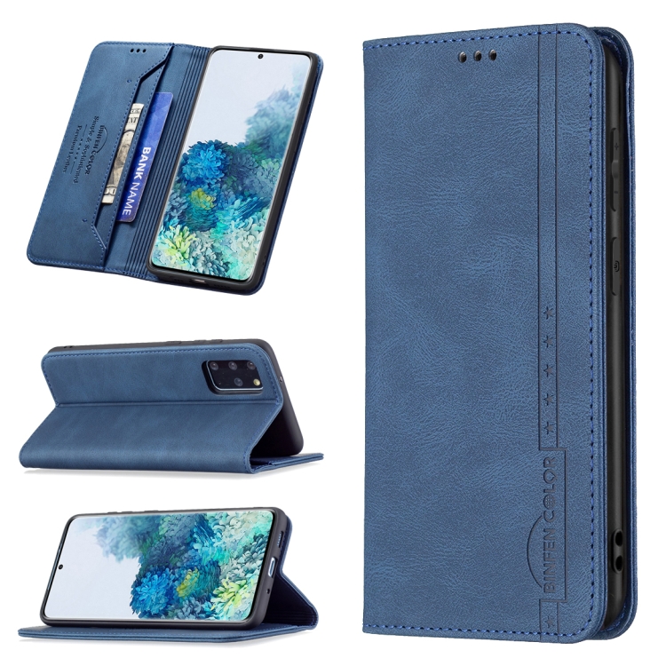 

For Samsung Galaxy S20+ Magnetic RFID Blocking Anti-Theft Leather Case with Holder & Card Slots & Wallet(Blue)
