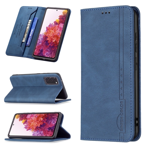 

For Samsung Galaxy S20 FE Magnetic RFID Blocking Anti-Theft Leather Case with Holder & Card Slots & Wallet(Blue)