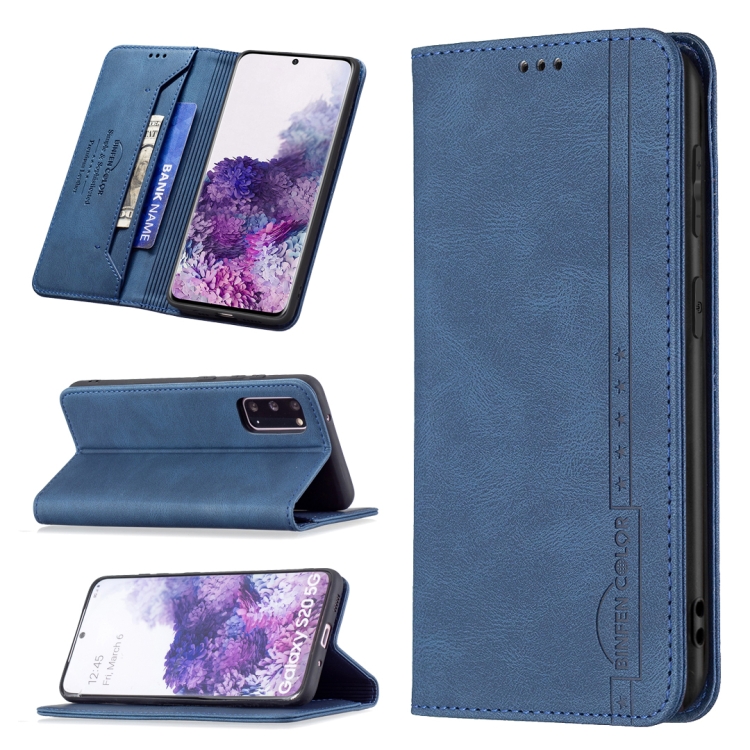 

For Samsung Galaxy S20 Magnetic RFID Blocking Anti-Theft Leather Case with Holder & Card Slots & Wallet(Blue)