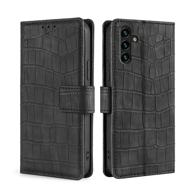 

For Samsung Galaxy A13 5G Skin Feel Crocodile Texture Magnetic Clasp Horizontal Flip PU Case with Holder & Card Slots & Wallet(Black)