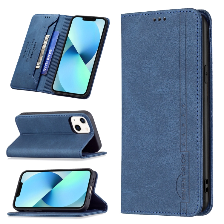 

Magnetic RFID Blocking Anti-Theft Leather Case with Holder & Card Slots & Wallet For iPhone 13 mini(Blue)