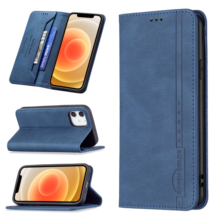 

Magnetic RFID Blocking Anti-Theft Leather Case with Holder & Card Slots & Wallet For iPhone 12 mini(Blue)