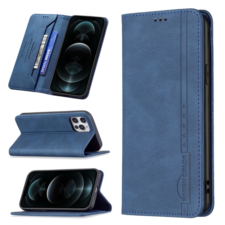 

Magnetic RFID Blocking Anti-Theft Leather Case with Holder & Card Slots & Wallet For iPhone 12 / 12 Pro(Blue)