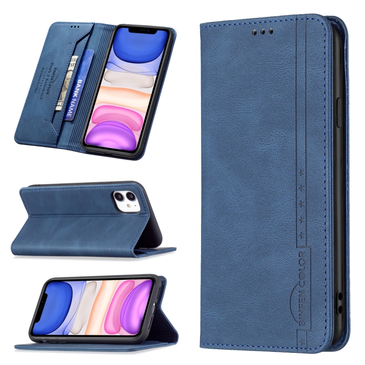 

Magnetic RFID Blocking Anti-Theft Leather Case with Holder & Card Slots & Wallet For iPhone 11(Blue)