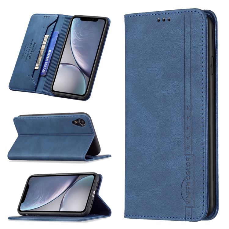 

Magnetic RFID Blocking Anti-Theft Leather Case with Holder & Card Slots & Wallet For iPhone XR(Blue)