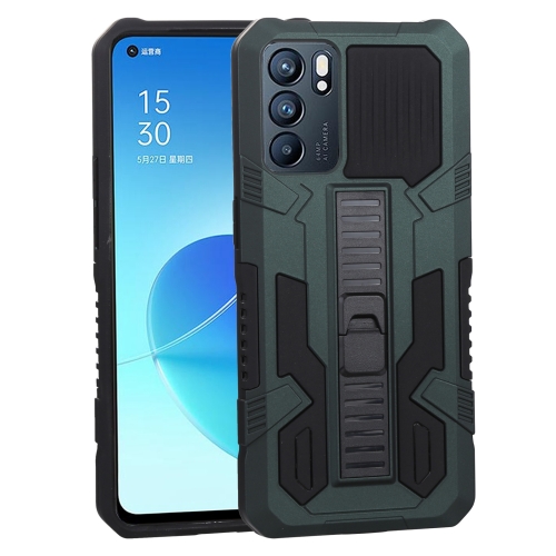 

For OPPO Reno6 Vanguard Warrior All Inclusive Double-color Shockproof TPU + PC Protective Case with Holder(Green)