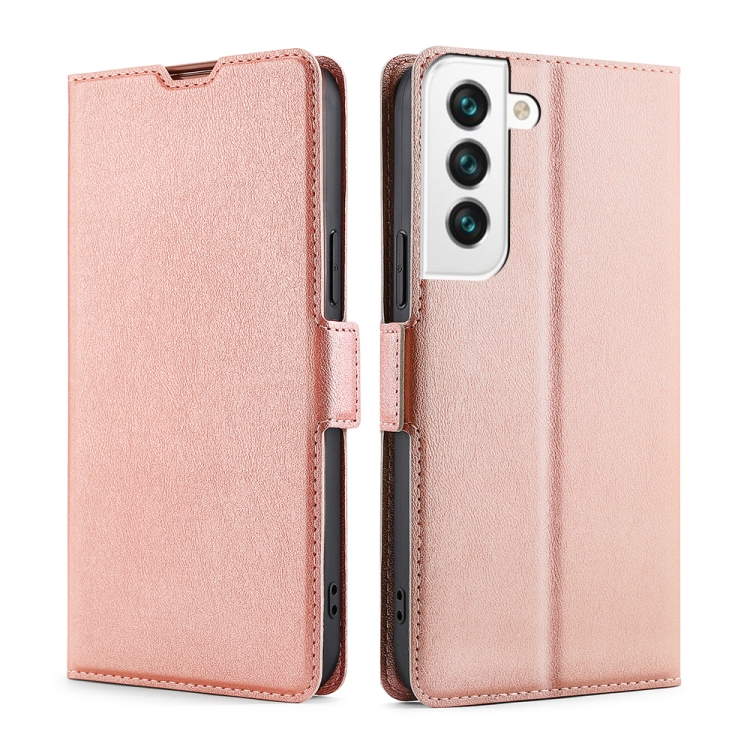 

For Samaung Galaxy S22 5G Ultra-thin Voltage Buckle PU + TPU Horizontal Flip Leather Case with Holder & Card Slot(Rose Gold)
