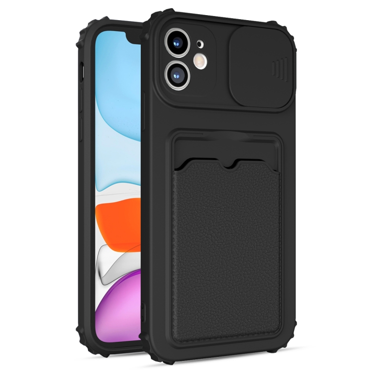 

Sliding Camera Cover Design TPU Shockproof Case with Card Slot For iPhone 13 Pro Max(Black)