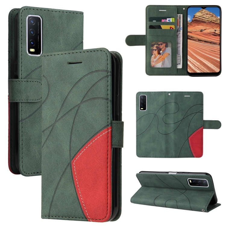 

For vivo Y20/Y20A/Y20s/Y20i/Y20G Dual-color Splicing Horizontal Flip PU Leather Case with Holder & Card Slots & Wallet(Green)