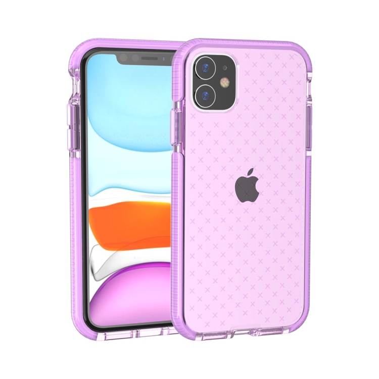 

For iPhone 11 Grid Pattern Shockproof Transparent TPU Protective Case(Purple)