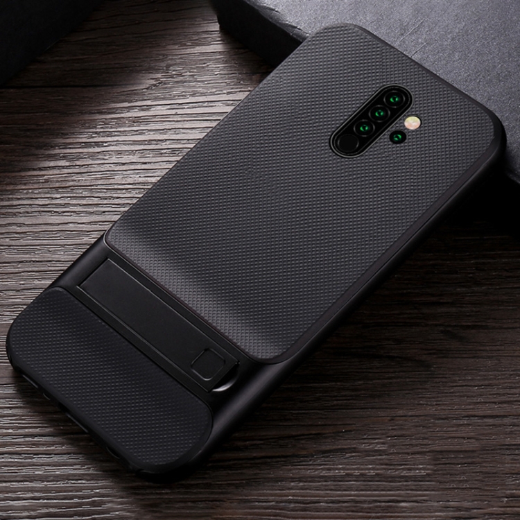 

For Xiaomi Redmi Note 8 Pro Plaid Texture Non-slip TPU + PC Case with Holder(Black)