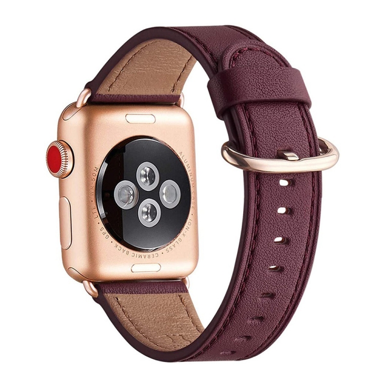 

Classic Buckle Leather Replacement Strap Watchband For Apple Watch Series 7 45mm / 6&SE&5&4 44mm / 3&2&1 42mm(Wine Red)