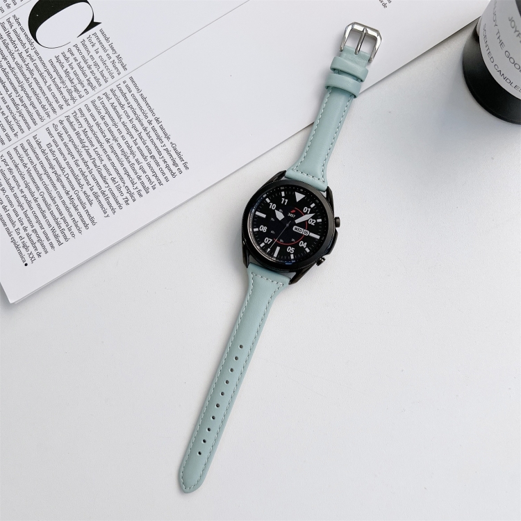 

22mm Sewing Plain Weave Small Waist Leather Replacement Strap Watchband(Sky Blue)